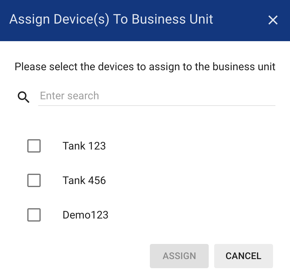 Assign assets to business unit